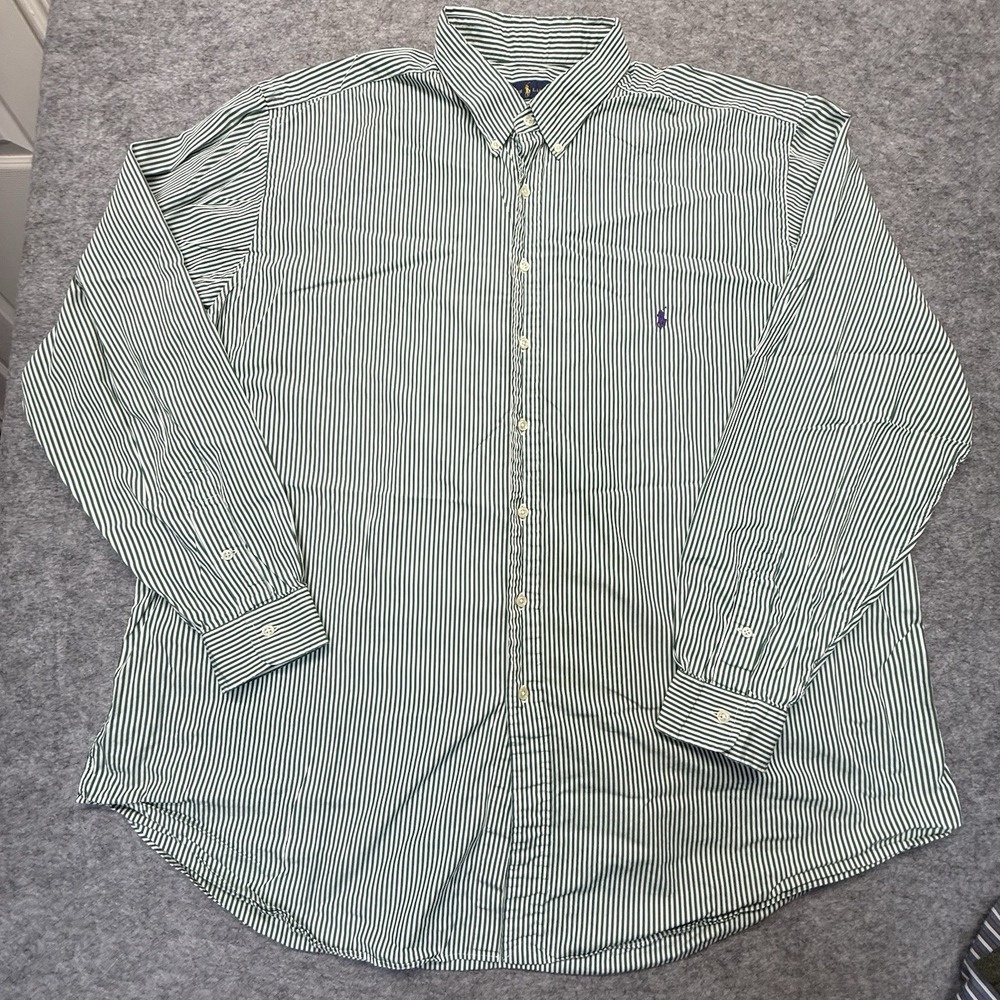 Ralph Lauren Button Down Mens 3XLT Tall Purple Pony Cotton Green White Stripe